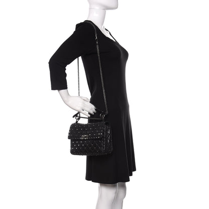 Valentino Garavani Craquele Nappa Medium Rockstud Spike Shoulder Bag Black 2 of 9