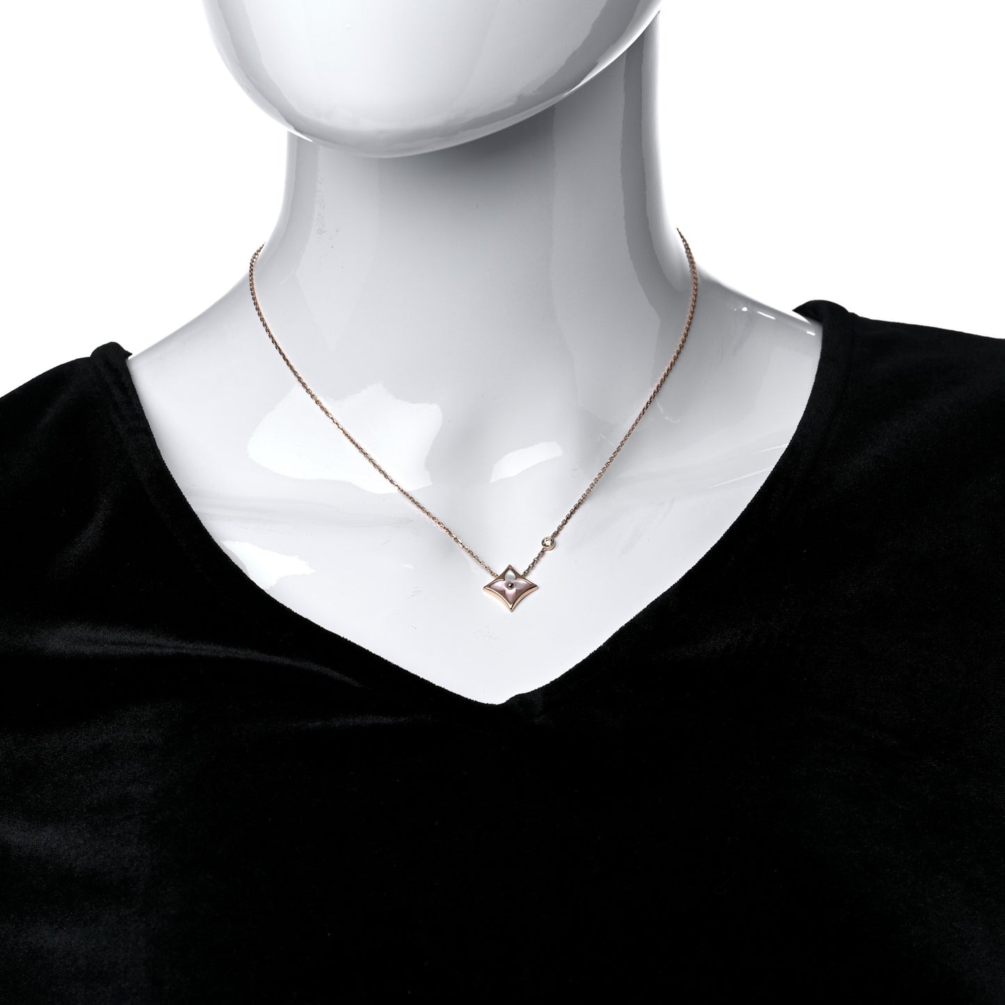 18K Pink Gold Diamond Pink Mother of Pearl Color Blossom BB Star Pendant Necklace