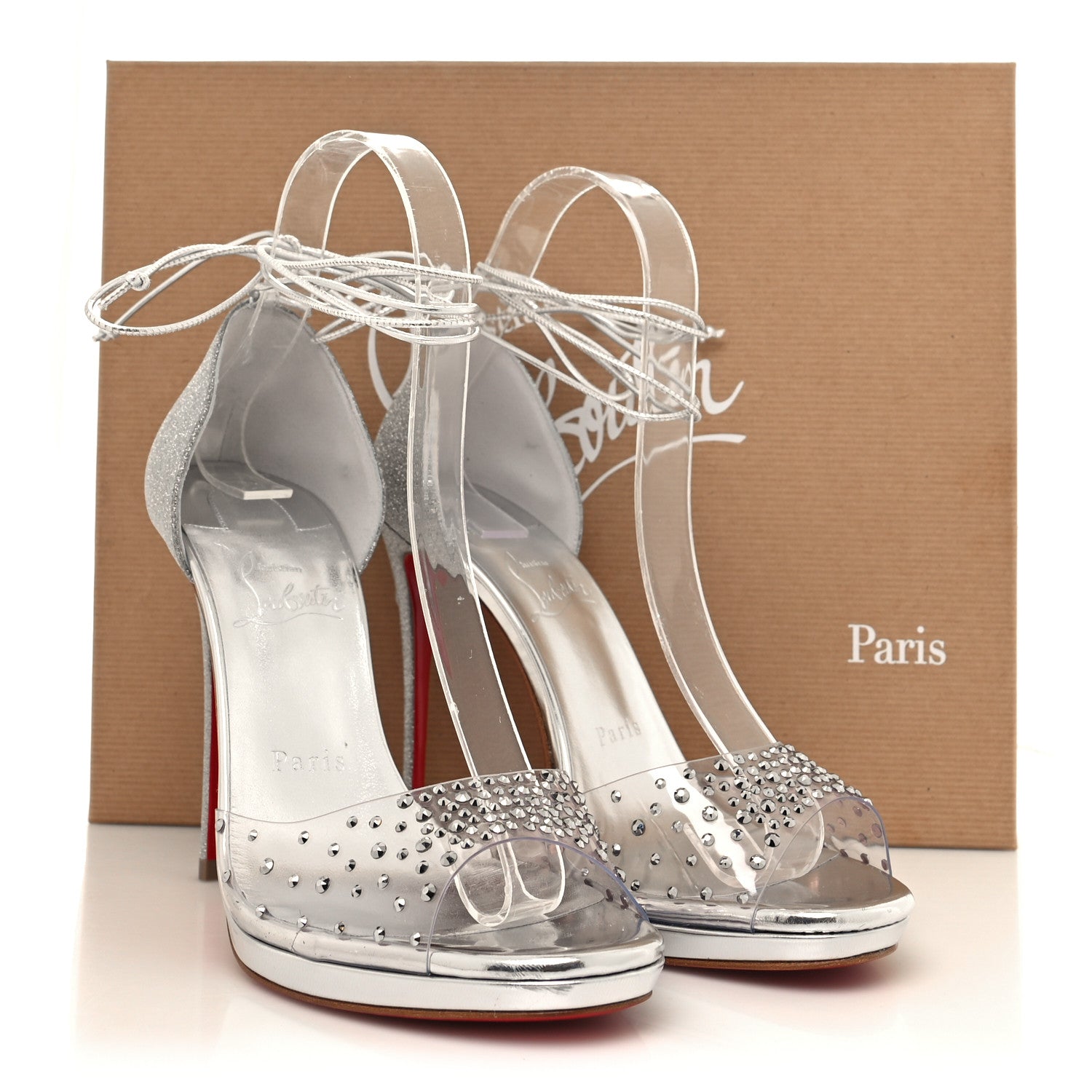 Christian Louboutin PVC Glitter Crystal Degratina Frou 120 Pumps 37.5 Silver 8 of 8