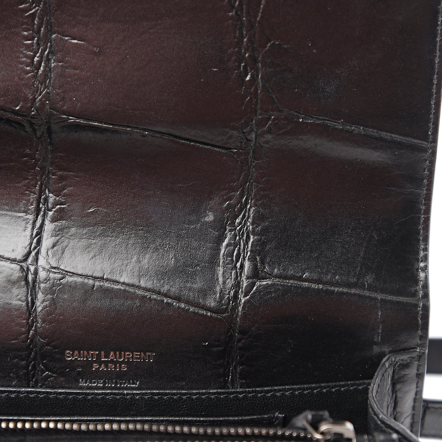 Calfskin Crocodile Embossed Monogram Kate Belt Bag Black