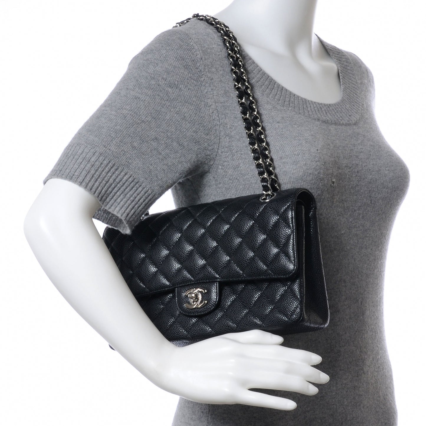 Caviar Quilted Medium Double Flap Black