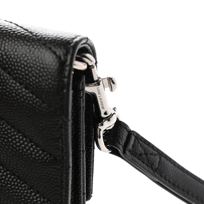 Saint Laurent Grain De Poudre Matelasse Chevron Monogram Envelope Clutch Black 12 of 13
