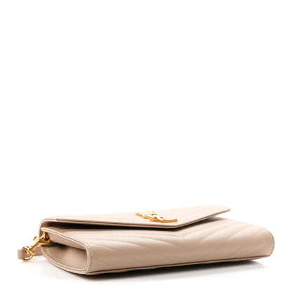 Saint Laurent Grain De Poudre Matelasse Chevron Monogram Envelope Clutch Dark Beige 4 of 7