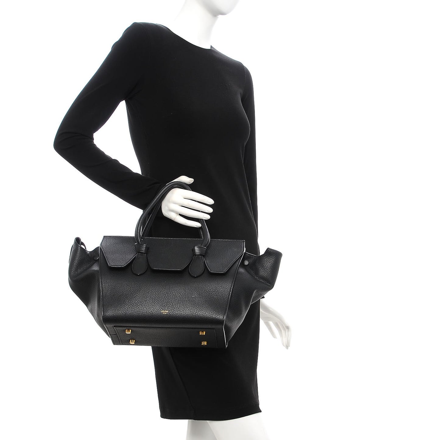 Crisped Calfskin Mini Tie Knot Tote Black
