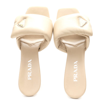 Prada Nappa Soft Padded Metal Triangle Logo 65mm Slide Sandals 39.5 Deserto 2 of 8