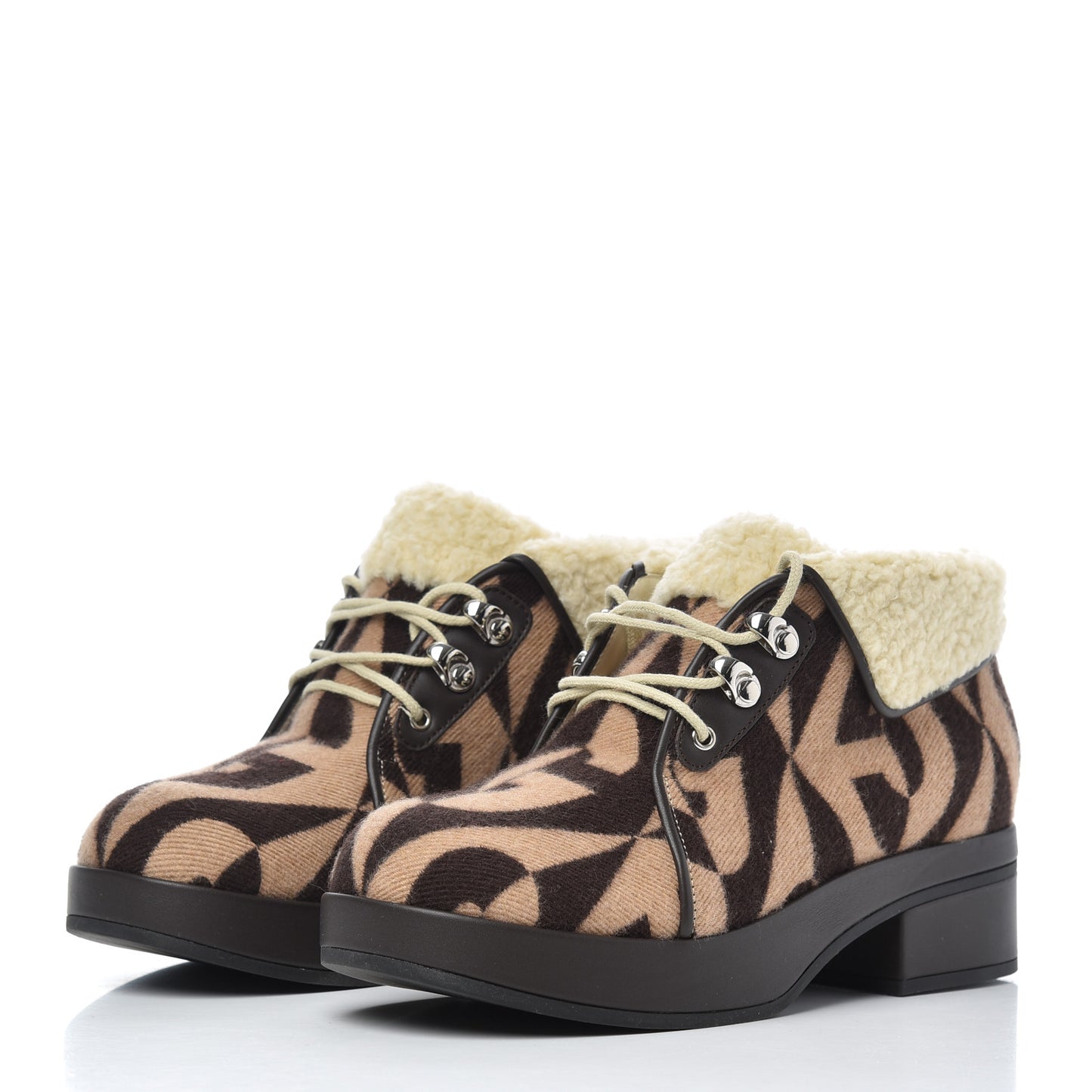 Wool Faux Shearling G Rhombus Womens Victor Ankle Boots 36.5 Beige Cocoa