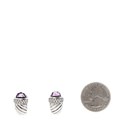 David Yurman Sterling Silver Diamond Amethyst Shrimp Earrings 2 of 6