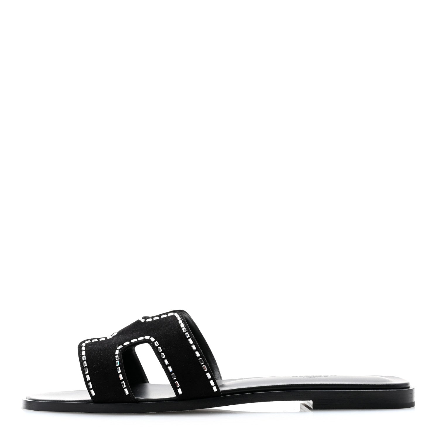 Hermes Suede Goatskin Crystal Embellished Oran Sandals 39 Black 1 of 9