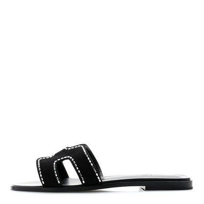 Hermes Suede Goatskin Crystal Embellished Oran Sandals 39 Black 1 of 9