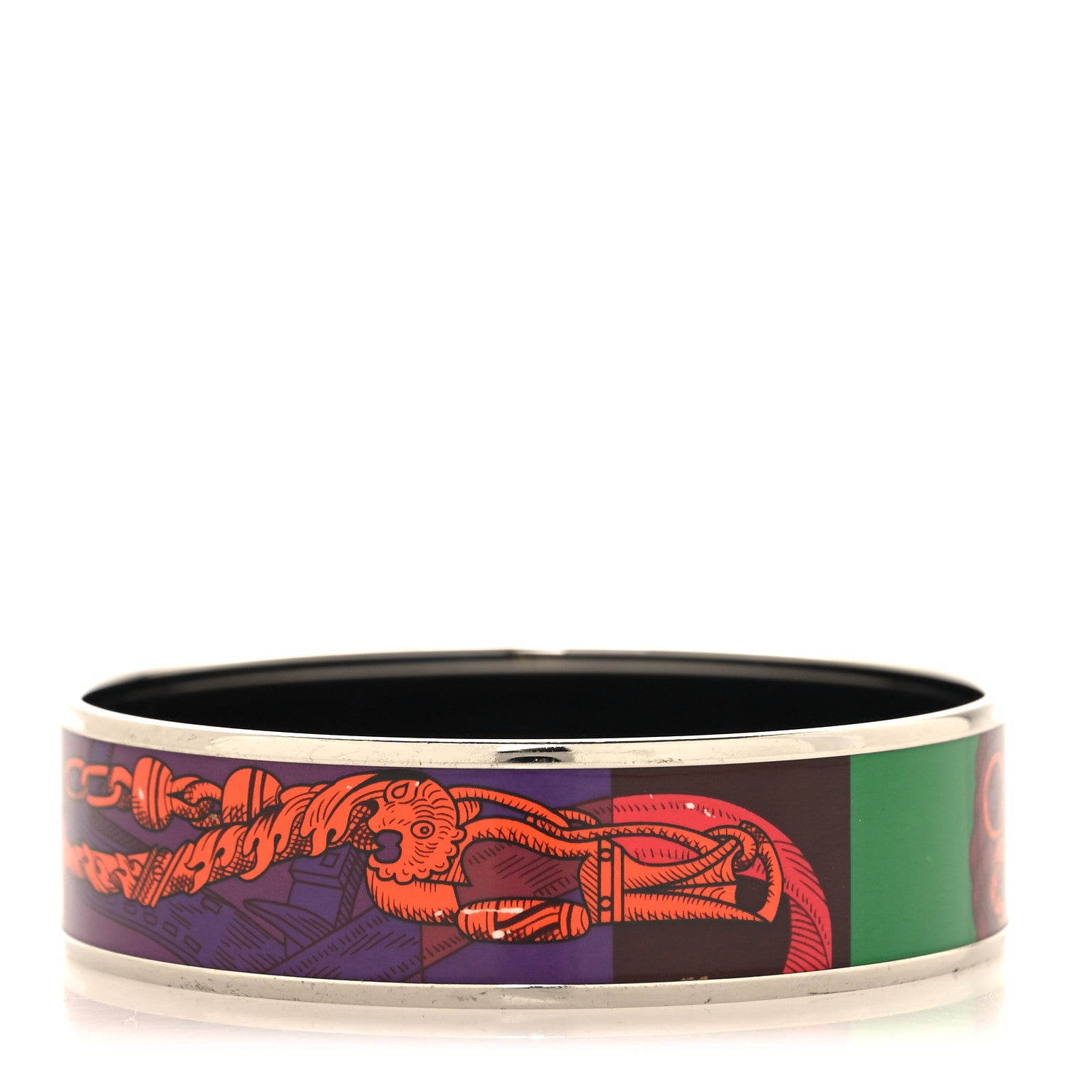 Hermes Enamel Printed Della Cavalleria Wide Bracelet 70 Cacao 1 of 6