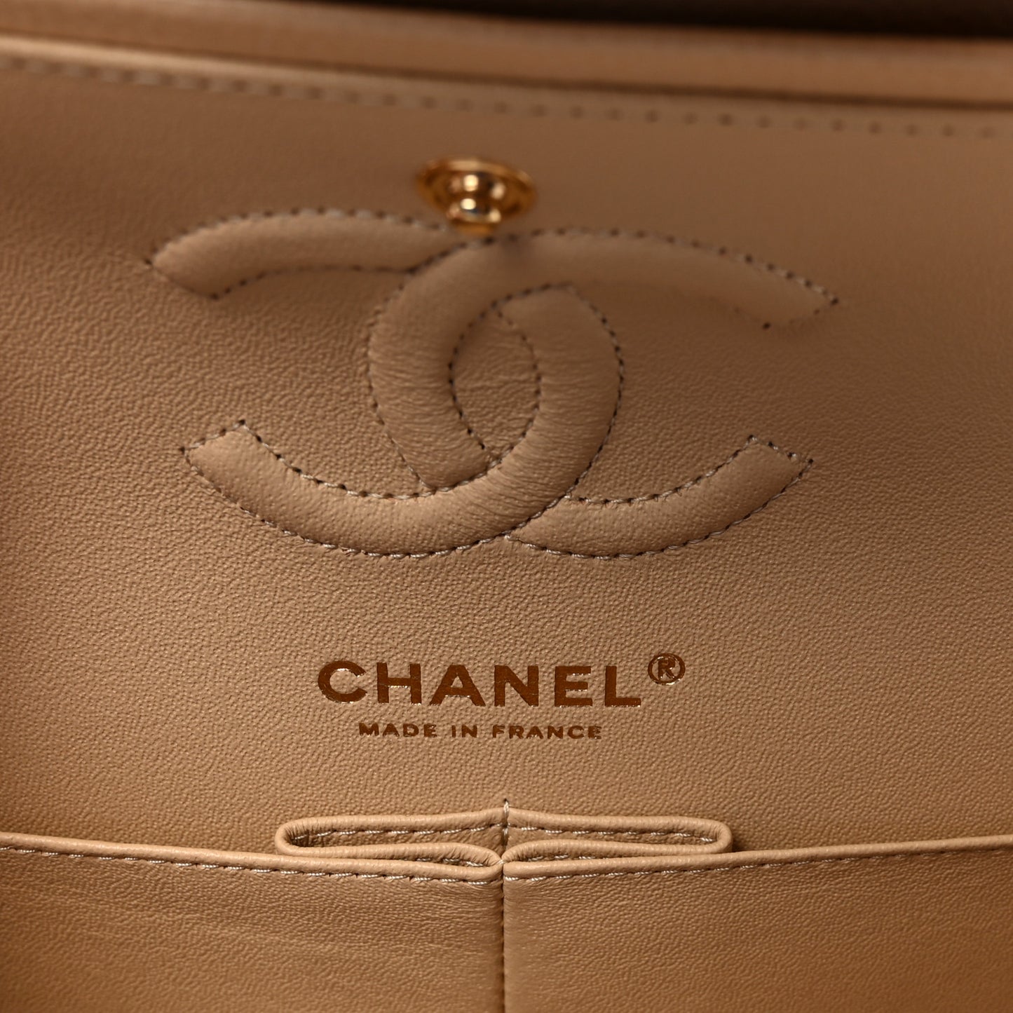 Caviar Quilted Small Double Flap Beige