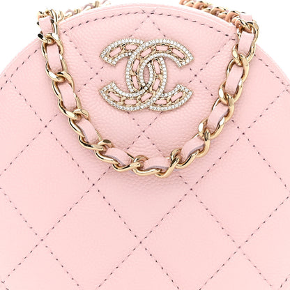 Chanel Caviar Quilted Crystal CC Round Clutch With Chain Pink 8 of 11
