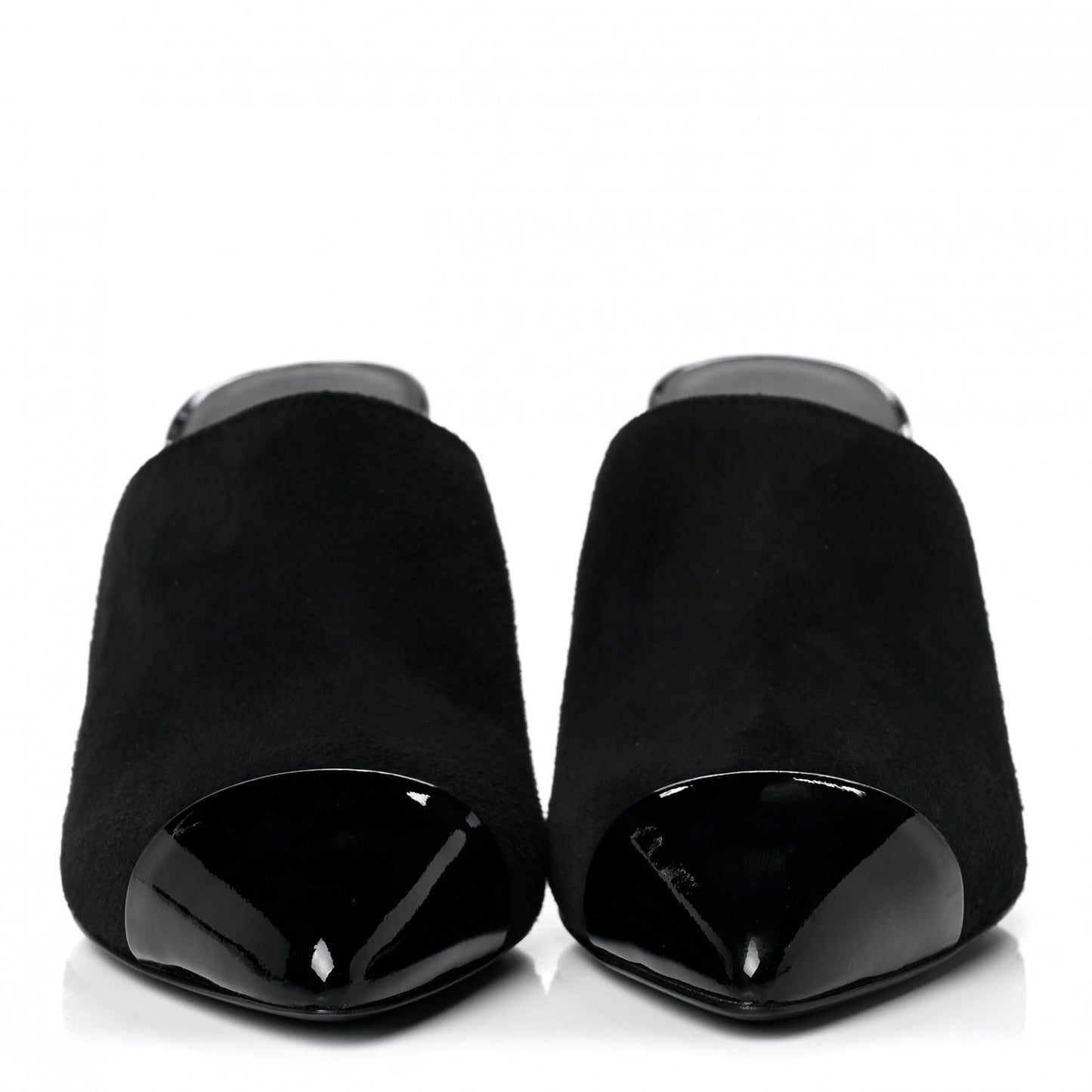 Suede Patent Calfskin Cap Toe Pearl Mule 35.5 Black