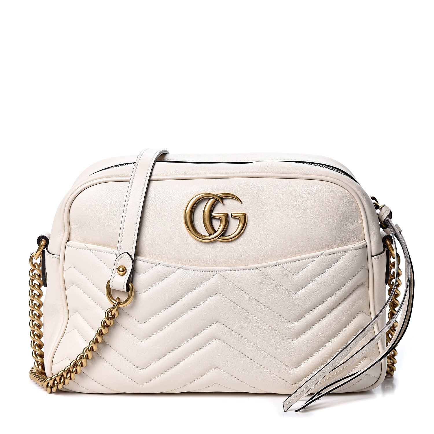 Gucci Calfskin Matelasse Medium GG Marmont Chain Shoulder Bag Mystic White 1 of 12