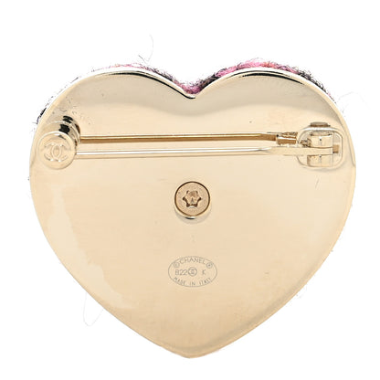 Chanel Tweed CC Heart Brooch Pink Black Gold 3 of 4