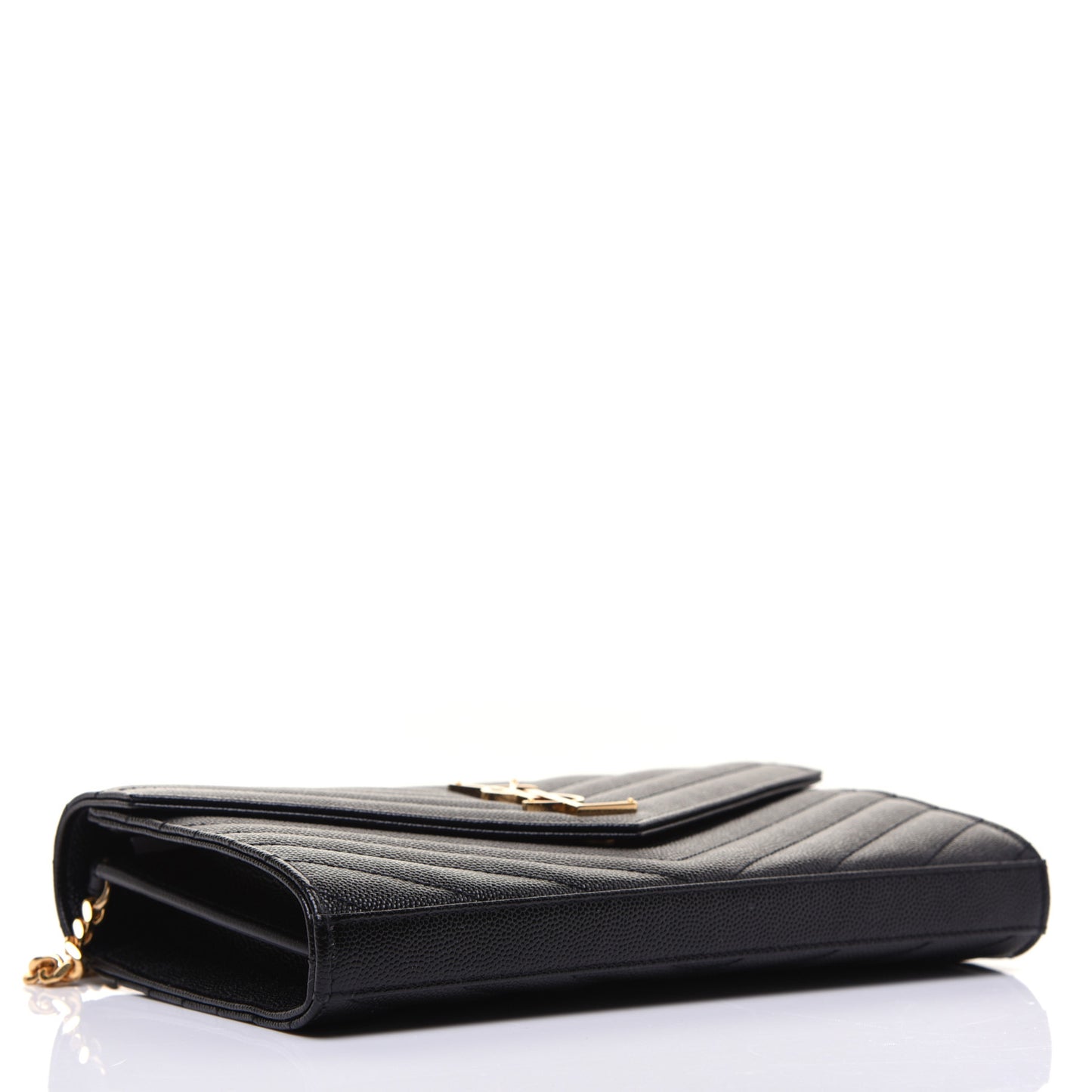 Grain De Poudre Matelasse Chevron Monogram Chain Wallet Black