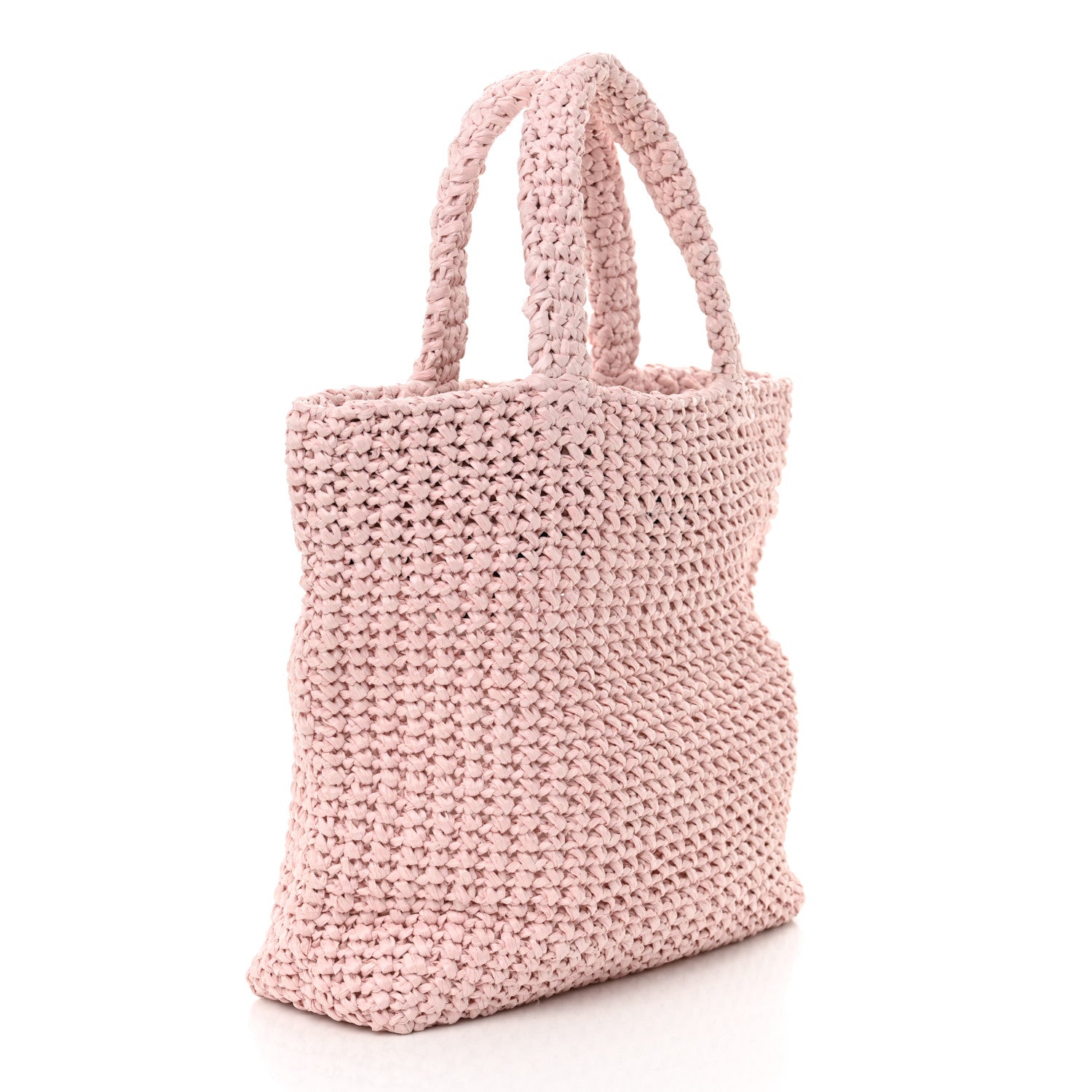 Prada Yarn Raffia Effect Crochet Small Logo Tote Alabastro 2 of 11