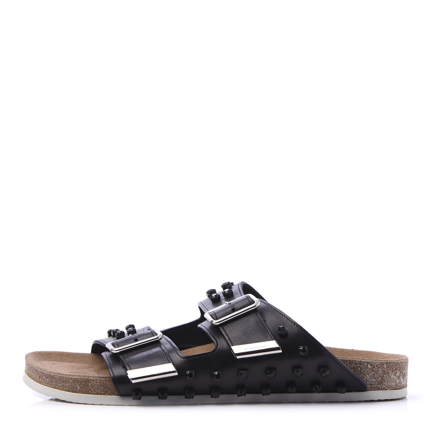 Givenchy Calfskin Crystal Embellished Mens Double Buckle Slide Sandals 42 Black 1 of 9
