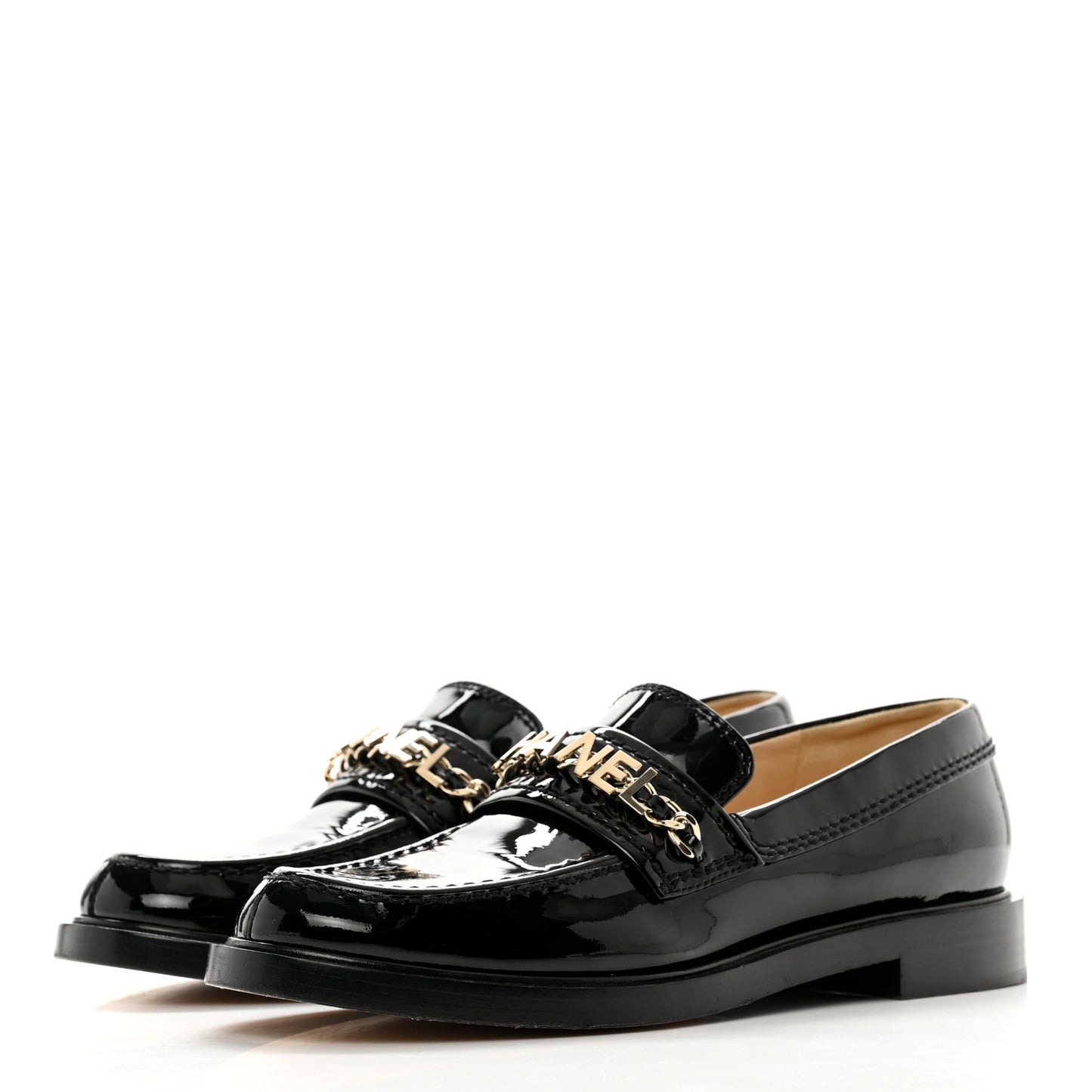 Shiny Calfskin Logo Loafers 36.5 Black