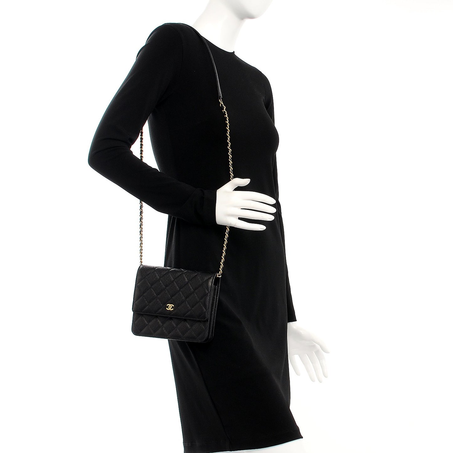 Letter Calfskin Embossed Quilted Square Wallet On Chain WOC Black