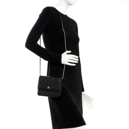 Chanel Letter Calfskin Embossed Quilted Square Wallet On Chain WOC Black 2 of 10