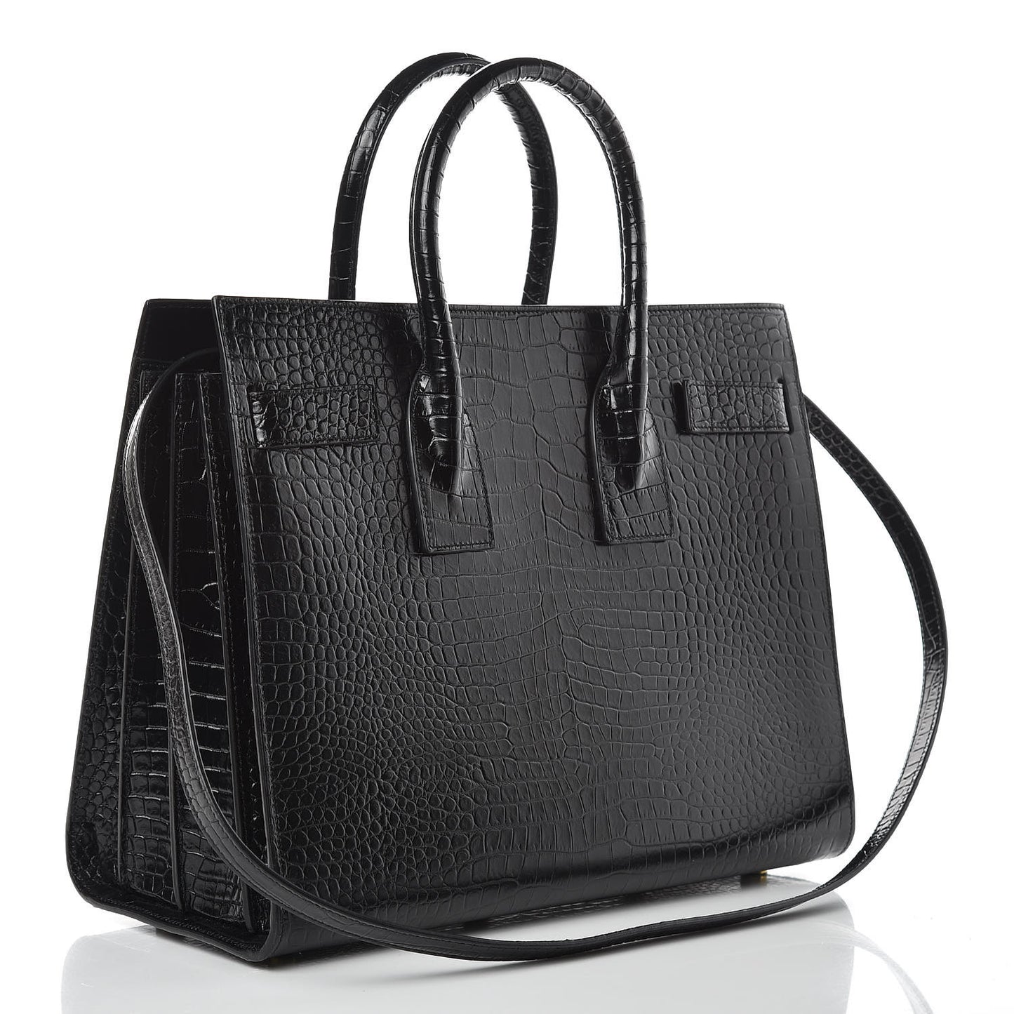 Calfskin Crocodile Embossed Small Sac de Jour Black