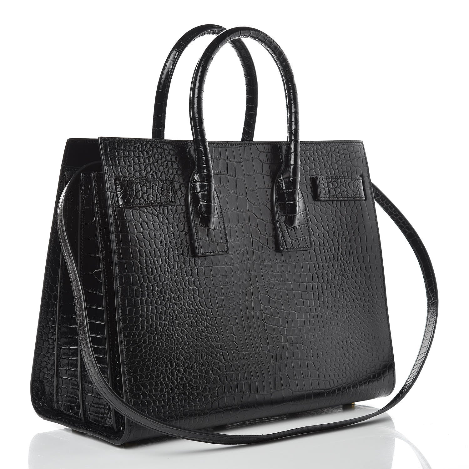 Saint Laurent Calfskin Crocodile Embossed Small Sac de Jour Black 3 of 8