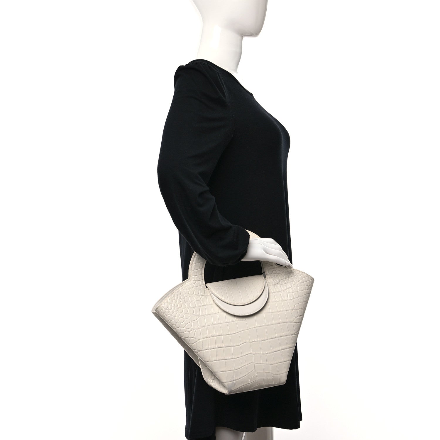 Bottega Veneta Calfskin Crocodile Embossed Doll Top Handle Bag White 3 of 11