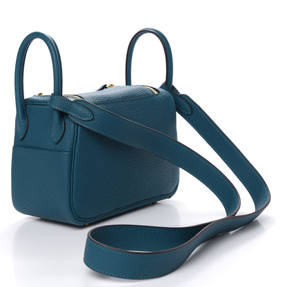 Hermes Taurillon Clemence Mini Lindy 20 Vert Bosphore 3 of 11