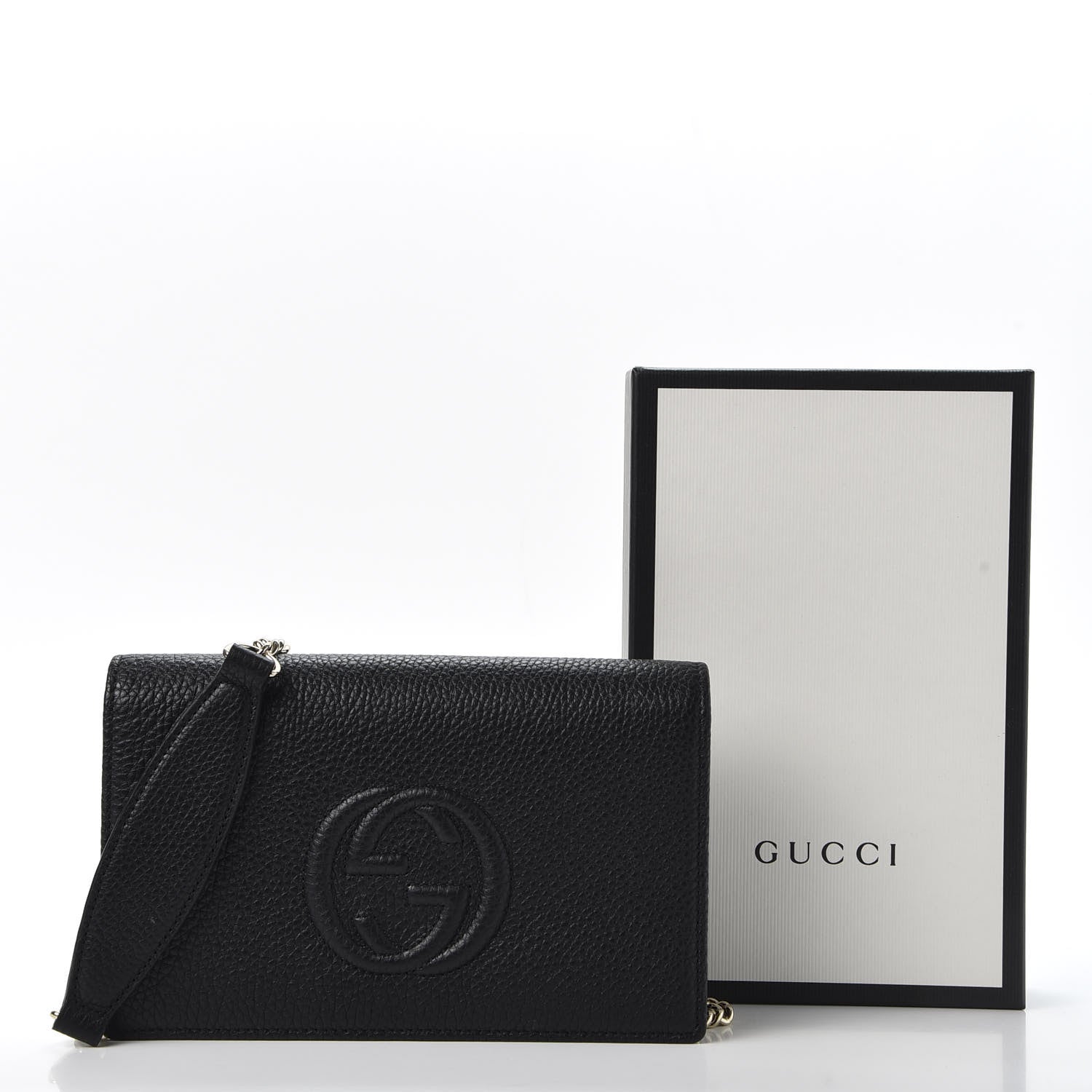 Gucci Pebbled Calfskin Soho Wallet on Chain Black 9 of 9