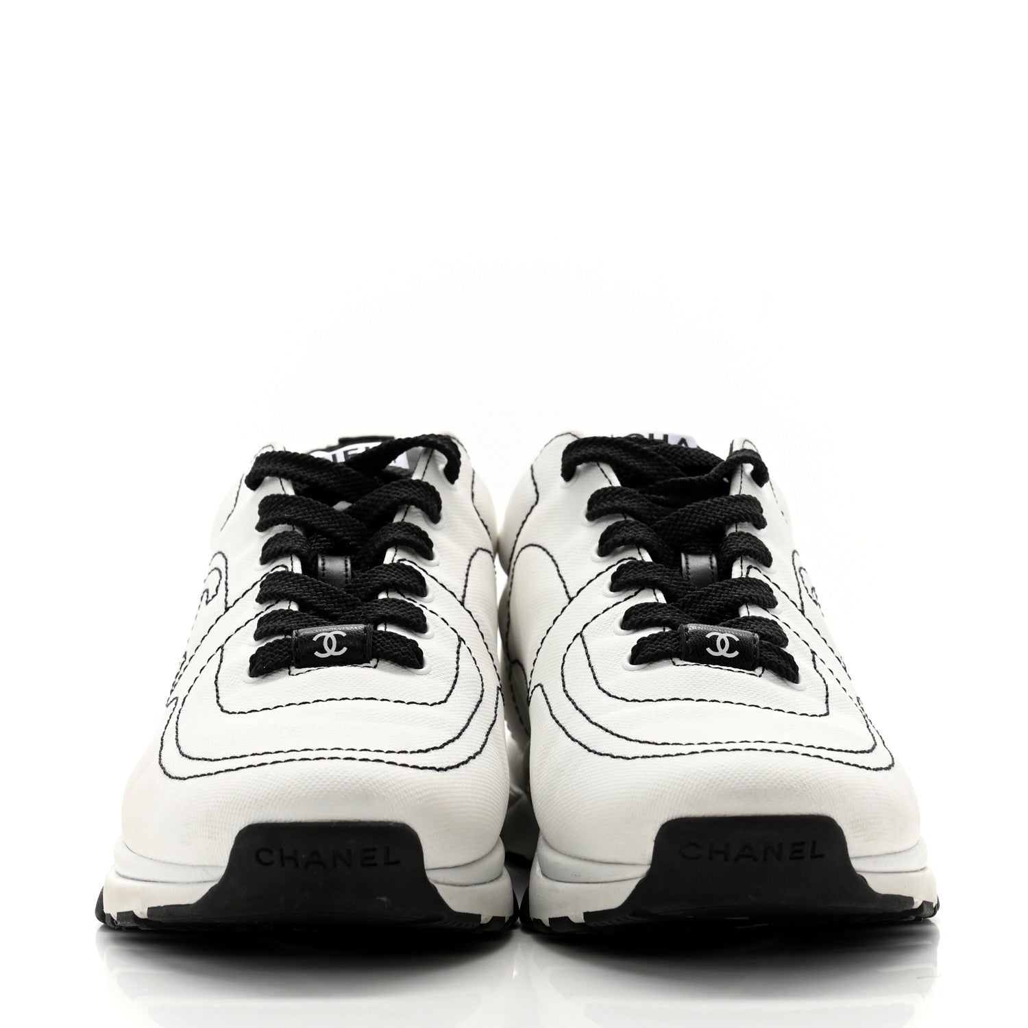 Chanel Cotton Womens CC Sneakers 37 White Black 2 of 11
