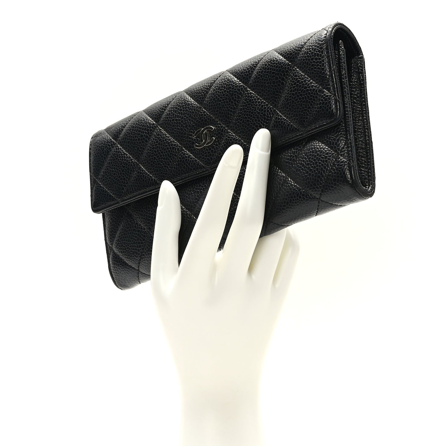 Caviar Quilted Large Gusset Flap Wallet Black