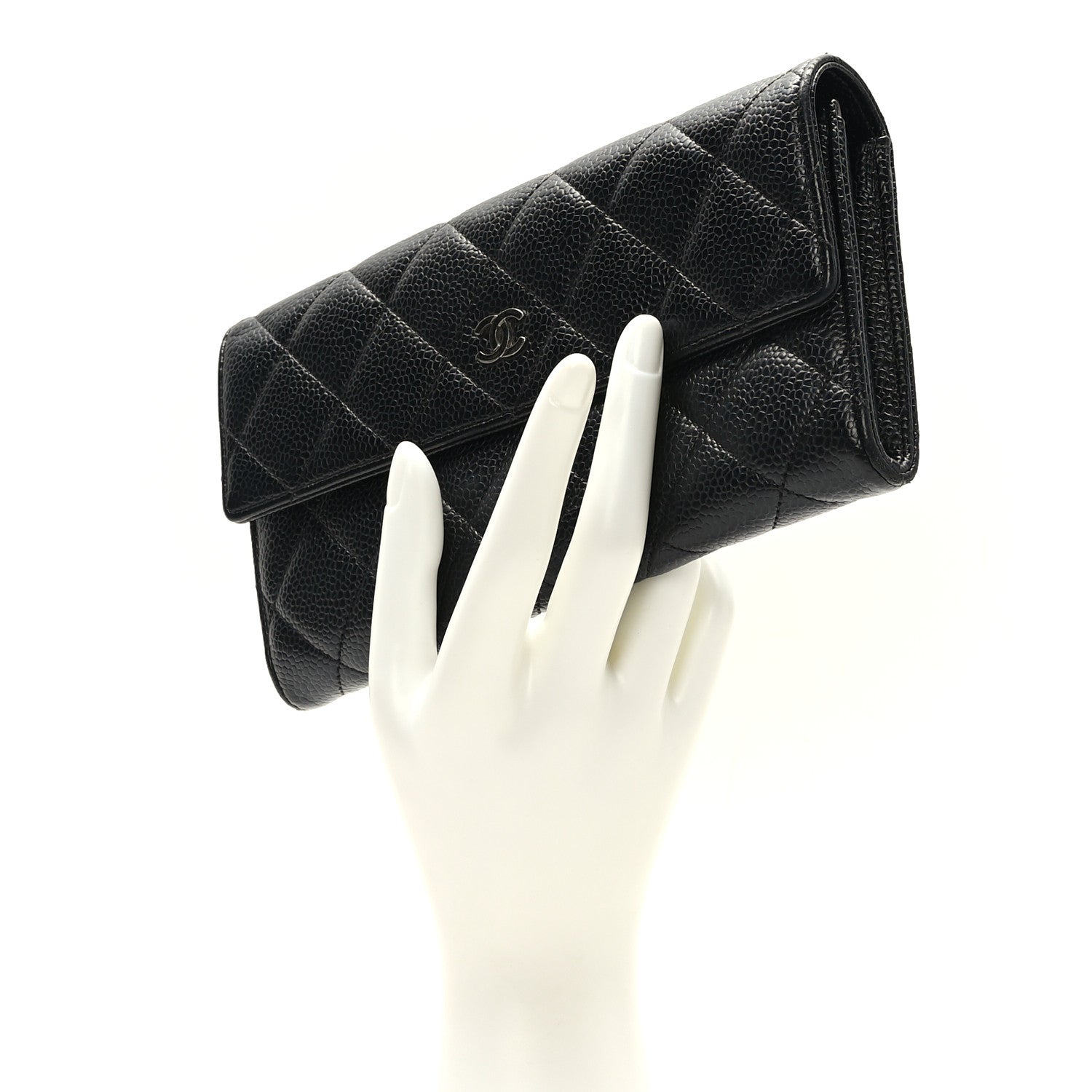 Chanel Caviar Quilted Large Gusset Flap Wallet Black 2 of 7