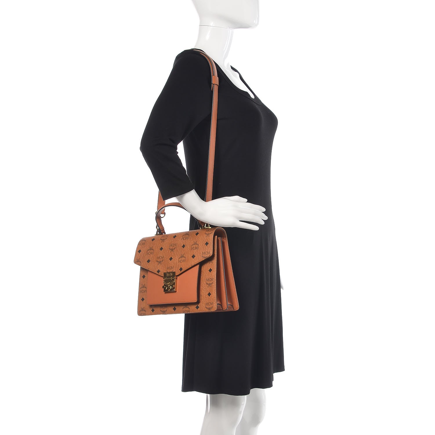 MCM Visetos Medium Patricia Pocket Satchel Cognac 2 of 8
