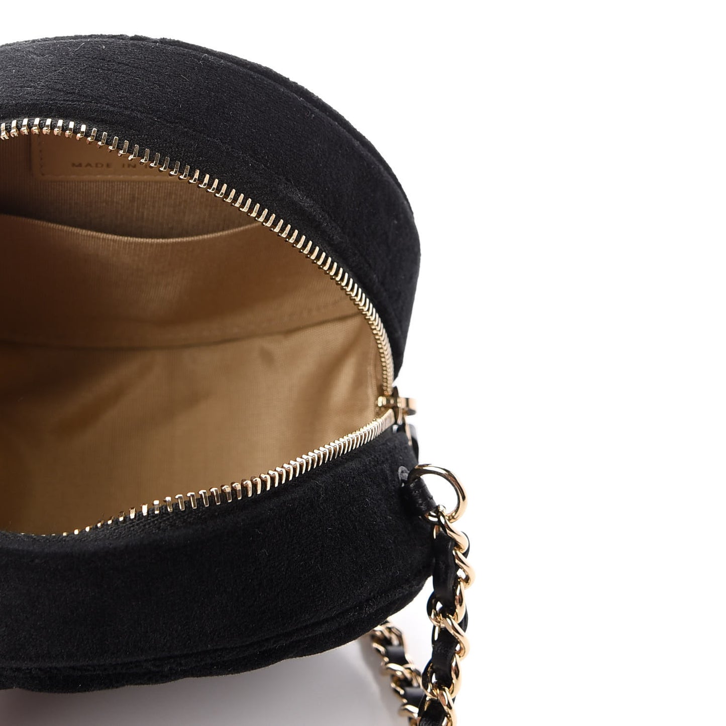 Velvet Quilted Pearl Crush Round Clutch With Chain Black