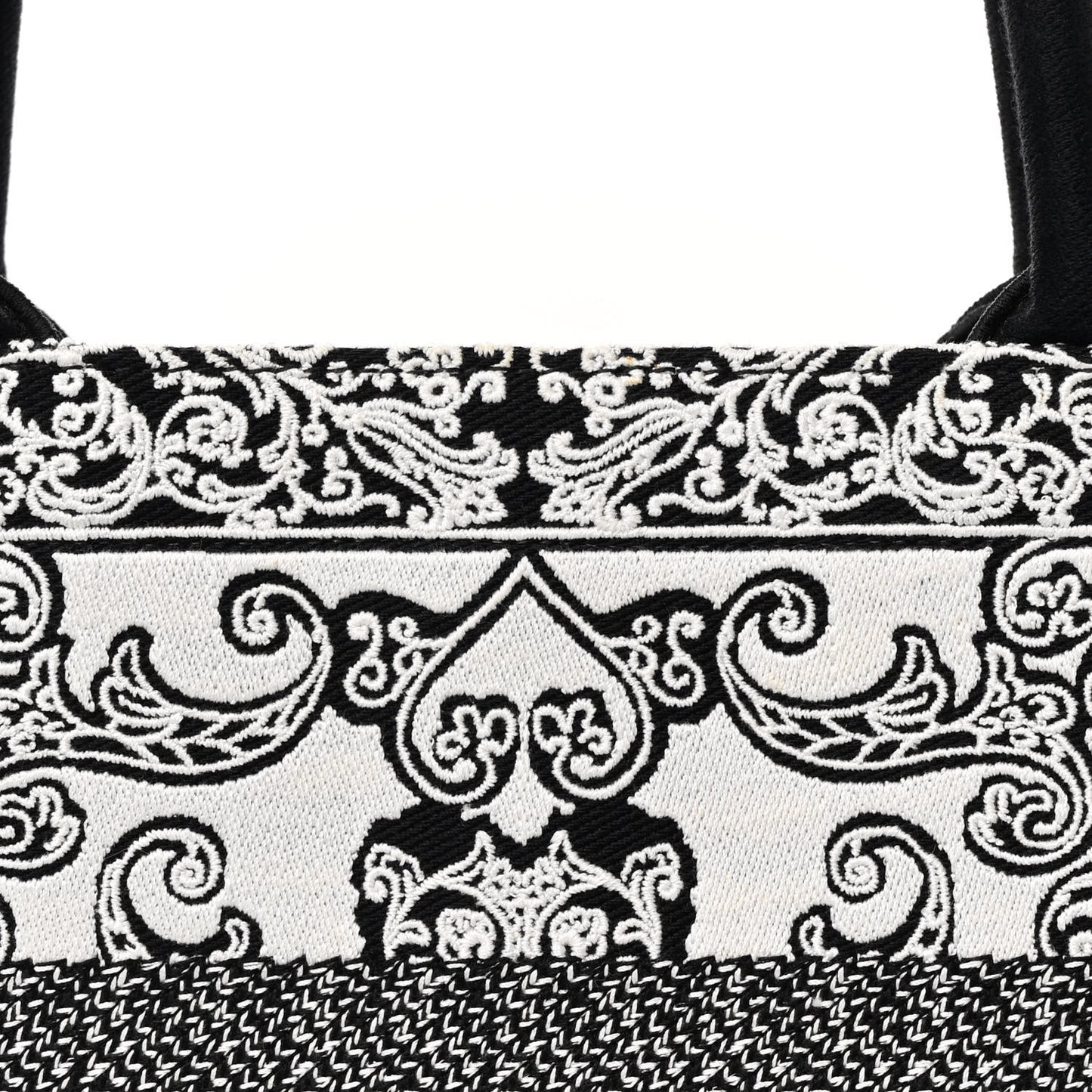 Canvas Embroidered Medium Ornamental Cornely Effect Book Tote Black White