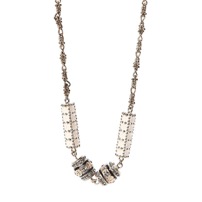 Chanel Resin Crystal Studded CC Station Necklace White Gold 4 of 8