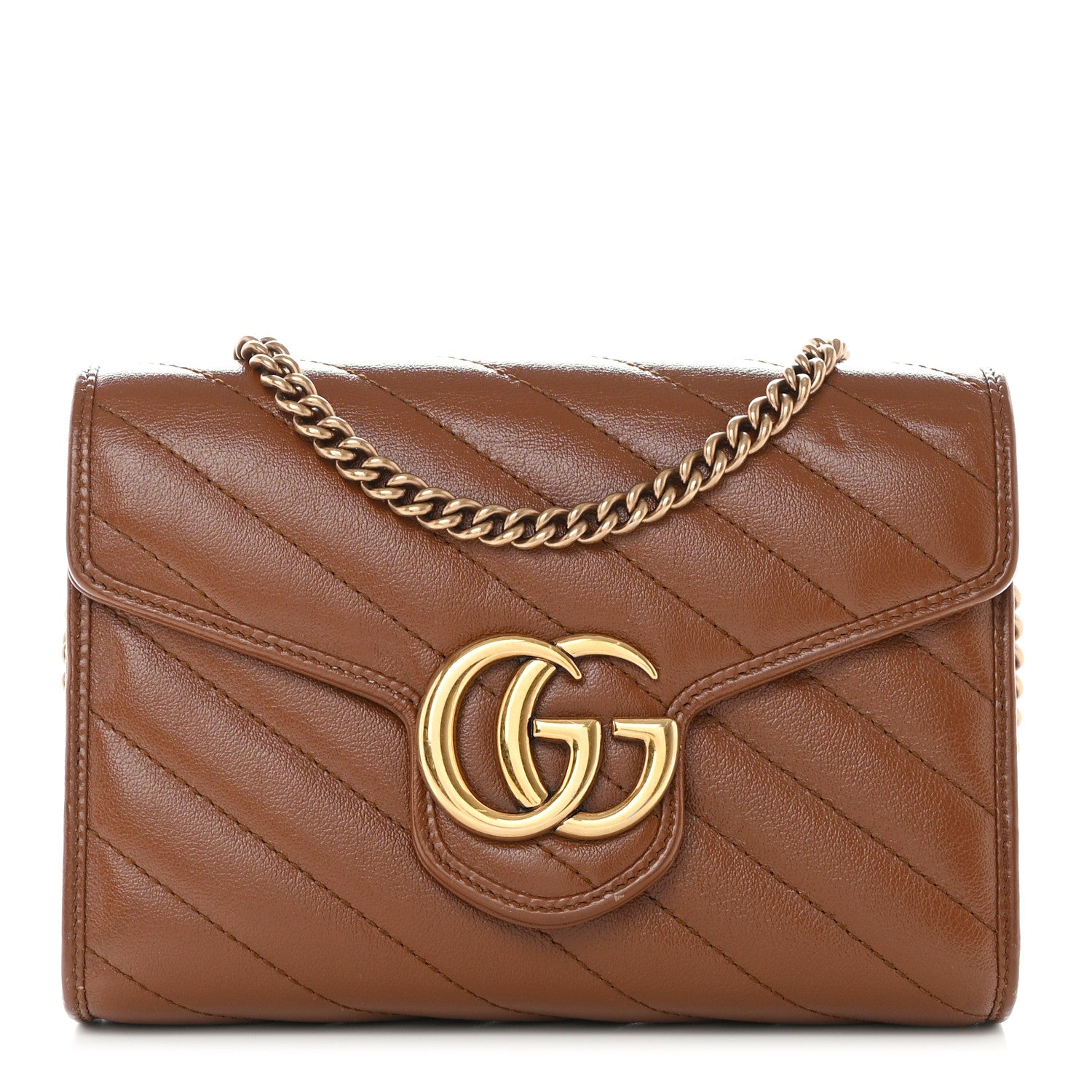 Gucci Azalea Calfskin Matelasse Diagonal GG Marmont Chain Wallet Cuir 1 of 11