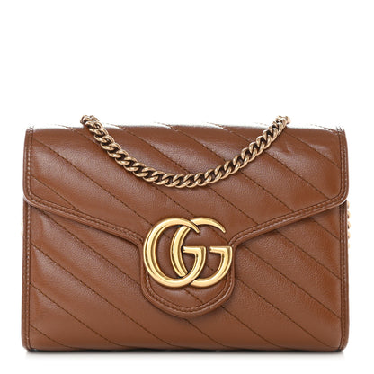 Gucci Azalea Calfskin Matelasse Diagonal GG Marmont Chain Wallet Cuir 1 of 11