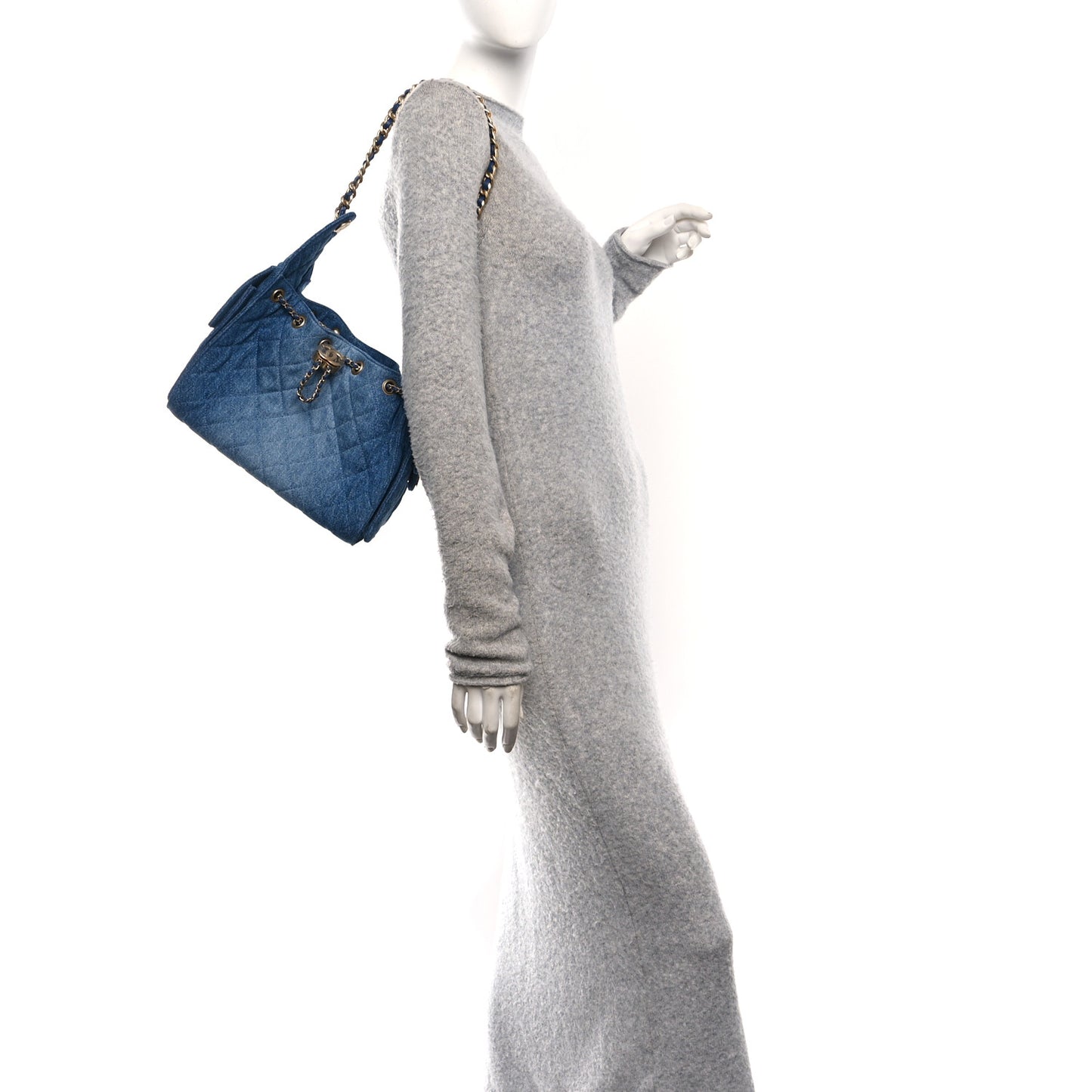 Washed Denim Quilted Small Chanel 25 Handbag Blue