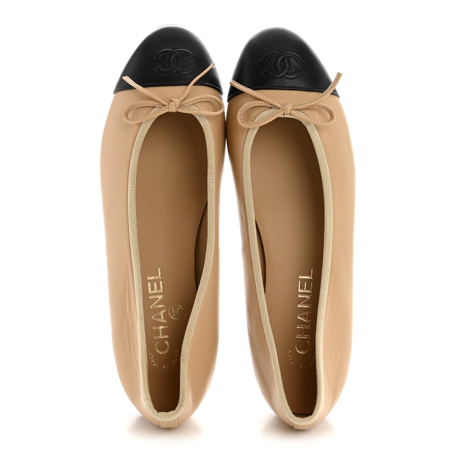 Lambskin Cap Toe CC Ballerina Flats 39 Beige Black
