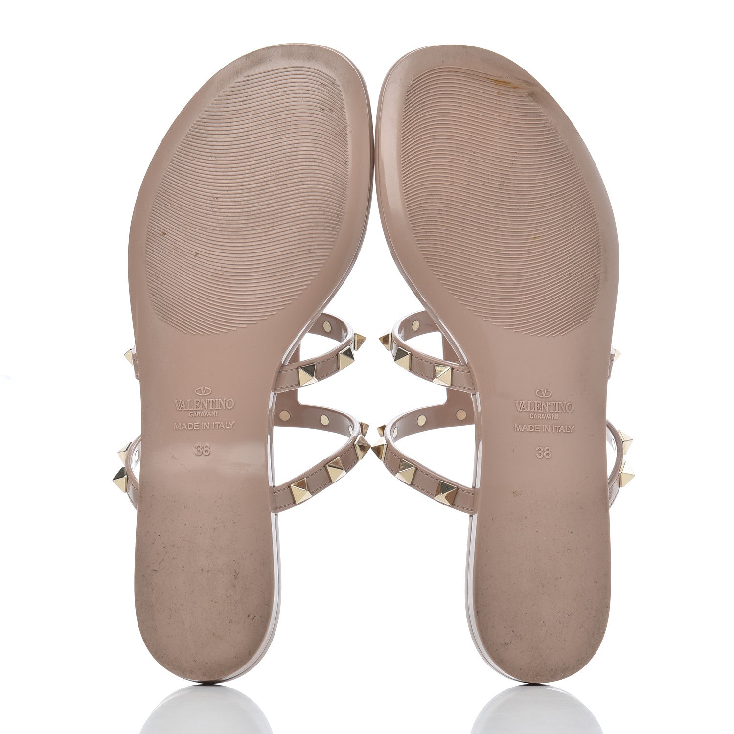 Valentino Garavani PVC Jelly Rockstud Caged Flat Thong Sandals 38 Poudre 5 of 11