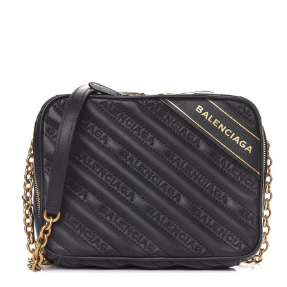 Balenciaga Calfskin Logo Matelasse Chain Strap Blanket Reporter XS Black 1 of 9