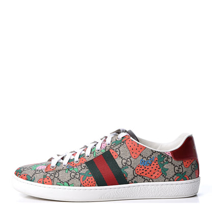 Gucci GG Supreme Monogram Strawberry Web Womens Ace Sneakers 39 Beige Multicolor Red Green 1 of 11
