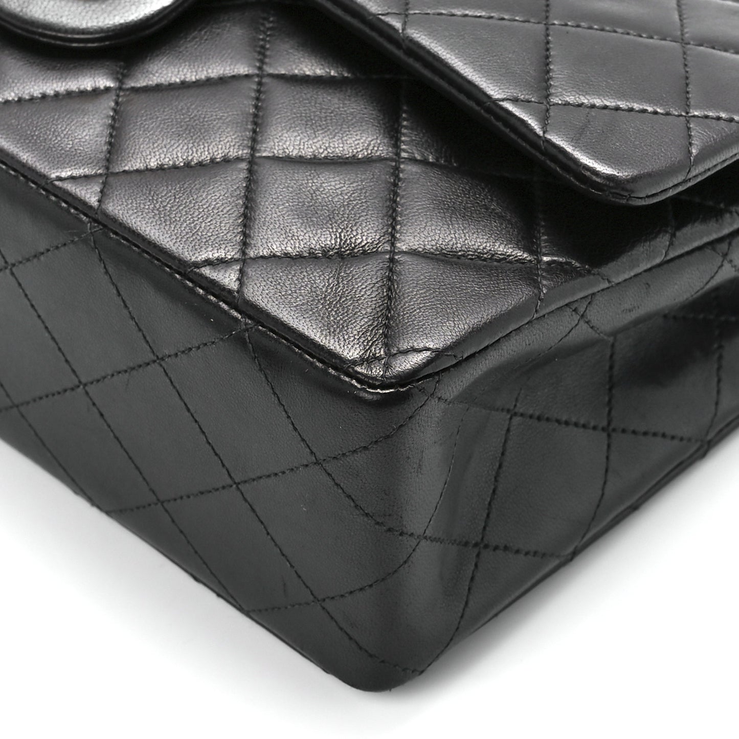 Lambskin Quilted Medium Double Flap Black