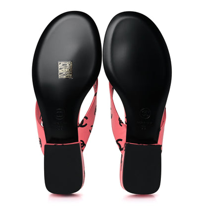 Chanel Lambskin Printed CC Thong Sandals 39 Pink Black 5 of 9