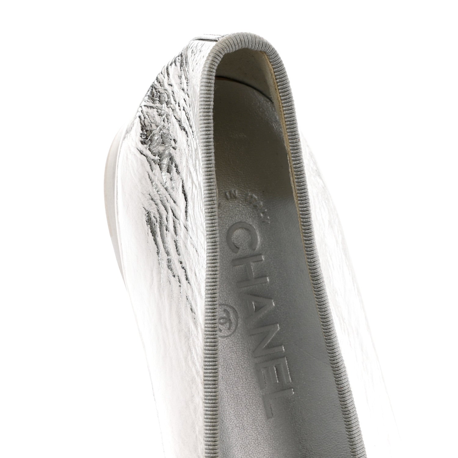 Chanel Metallic Aged Calfskin Cap Toe CC Ballerina Flats 40.5 Silver 12 of 15