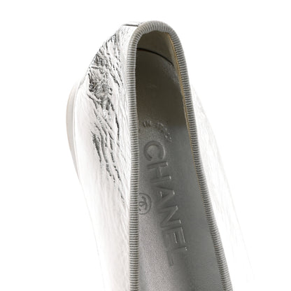Chanel Metallic Aged Calfskin Cap Toe CC Ballerina Flats 40.5 Silver 12 of 15