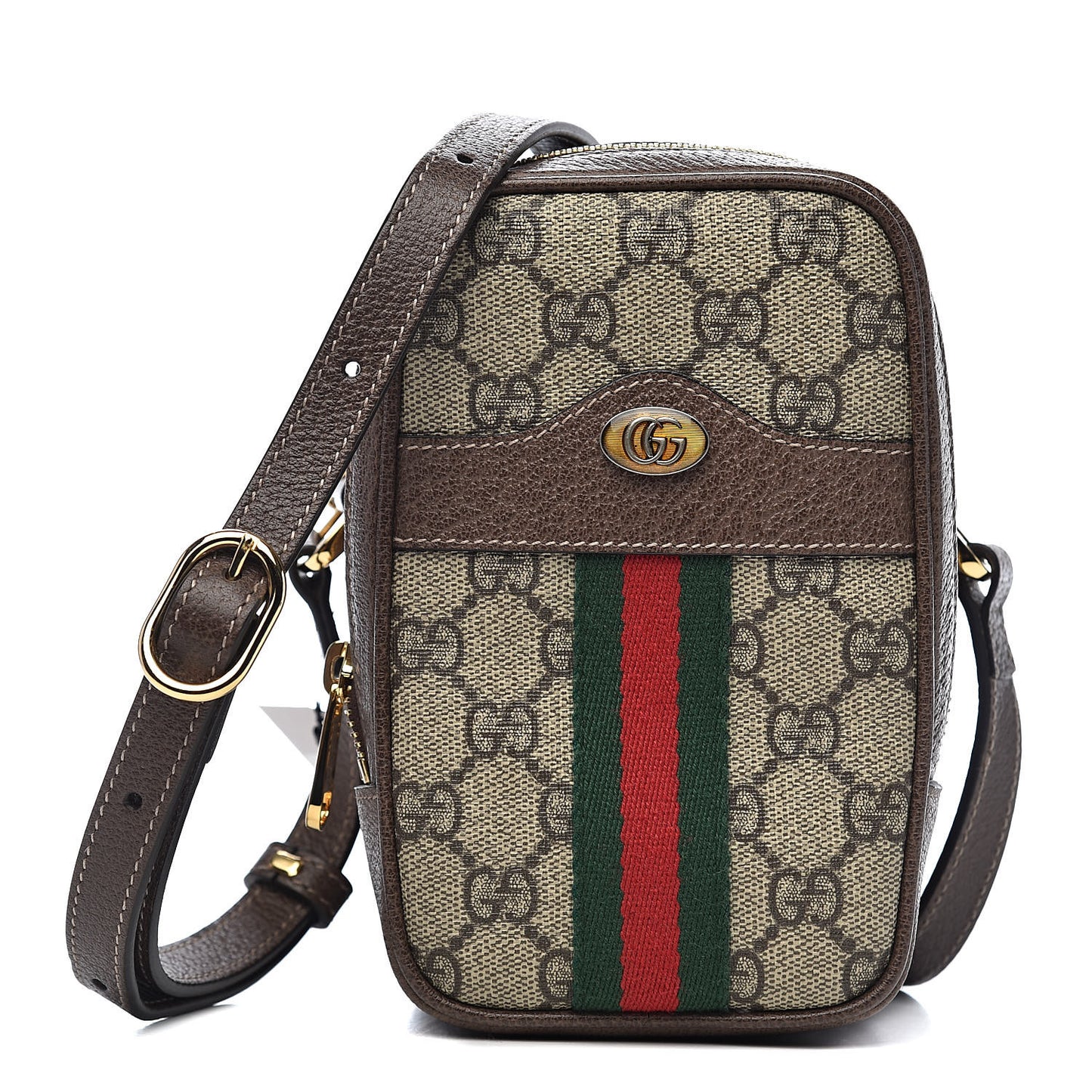 GG Supreme Monogram Web Mini Ophidia Double Zip Crossbody Bag Beige New Acero