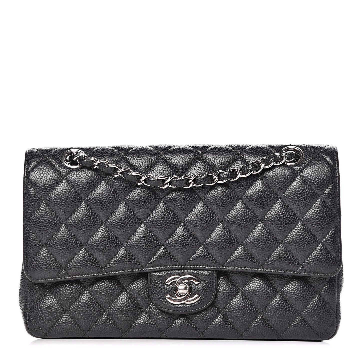 Caviar Quilted Medium Double Flap Black